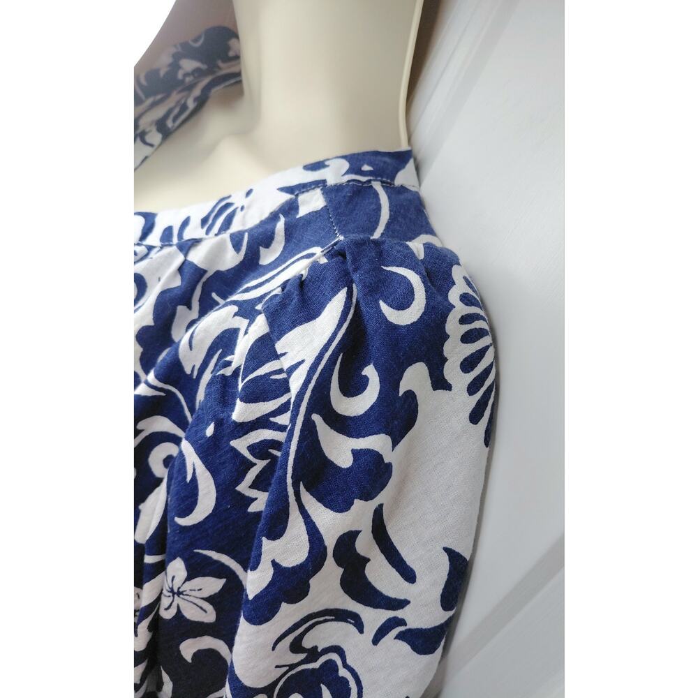 Christian Siriano Blue White Floral Resort Lounge Set Small Beaded Boho Linen - Picture 11 of 16